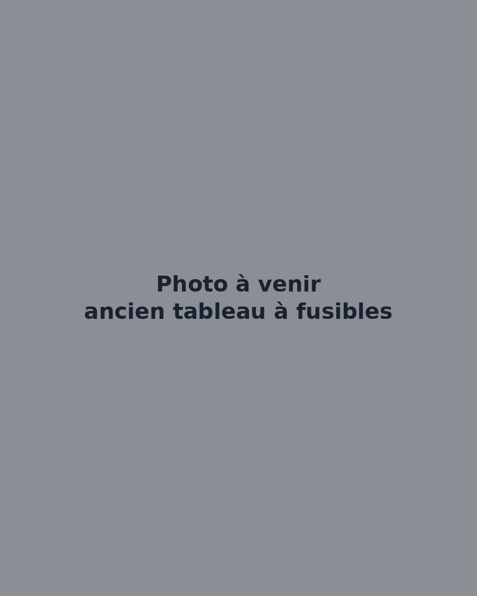 Ancien tableau électrique à fusibles, câbles en désordre